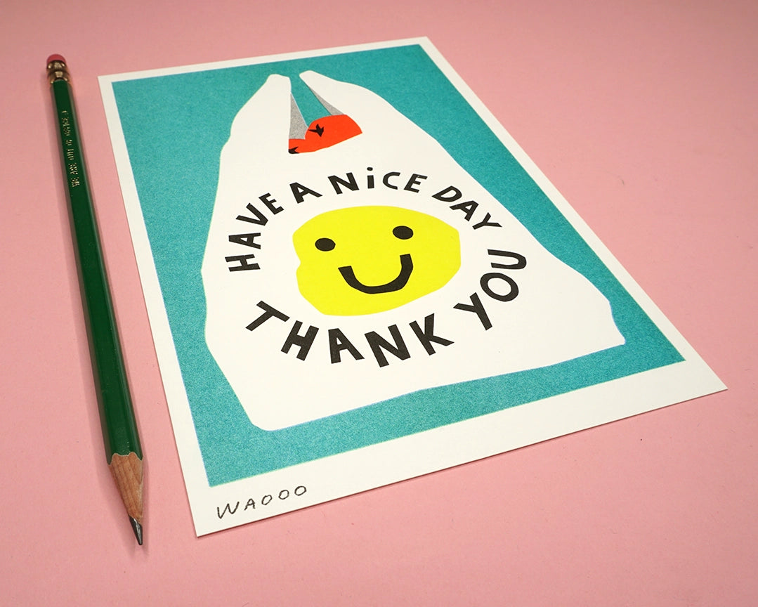 A Thank You Have A Nice Day Shopping Bag Risograph Print