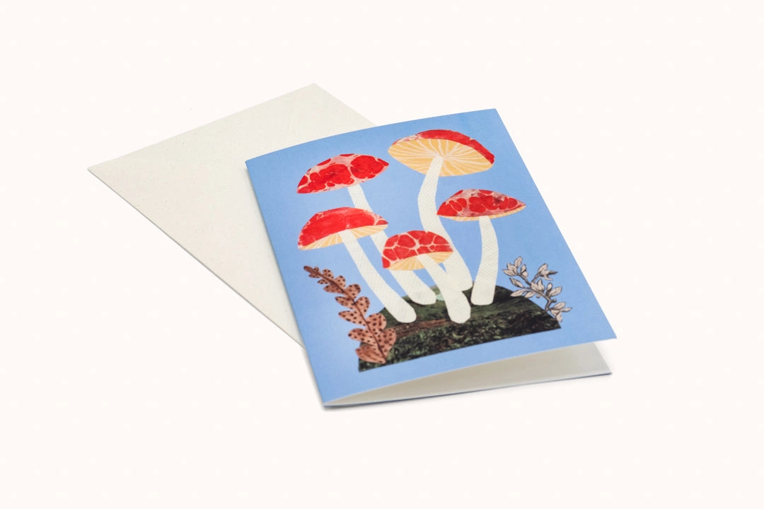 Red and Blue Mushroom Greetings Card
