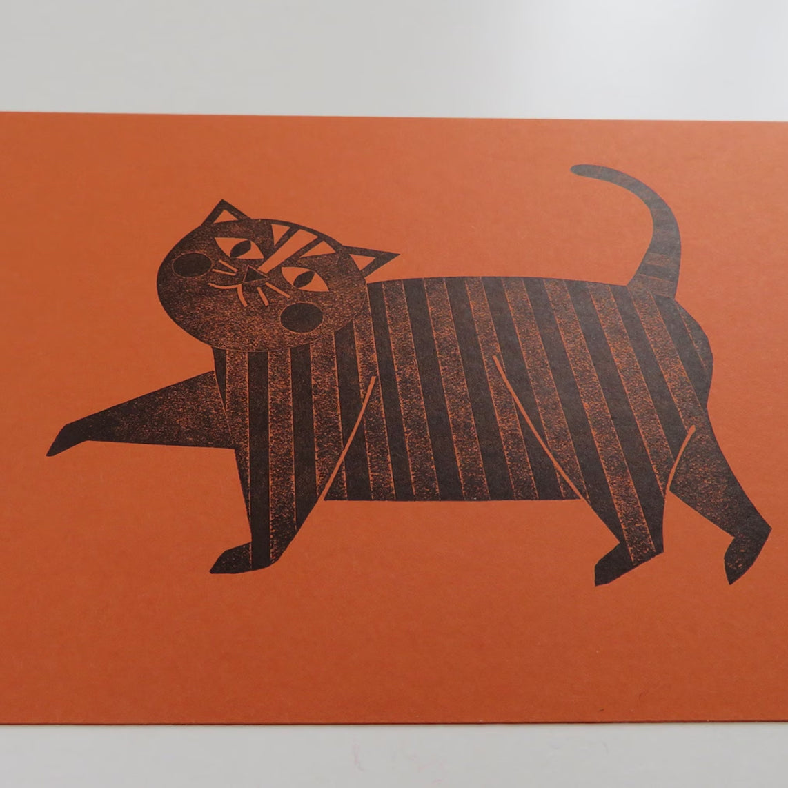 Stripy Cat Linocut Print