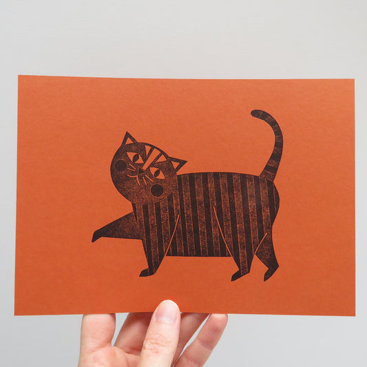 Stripy Cat Linocut Print