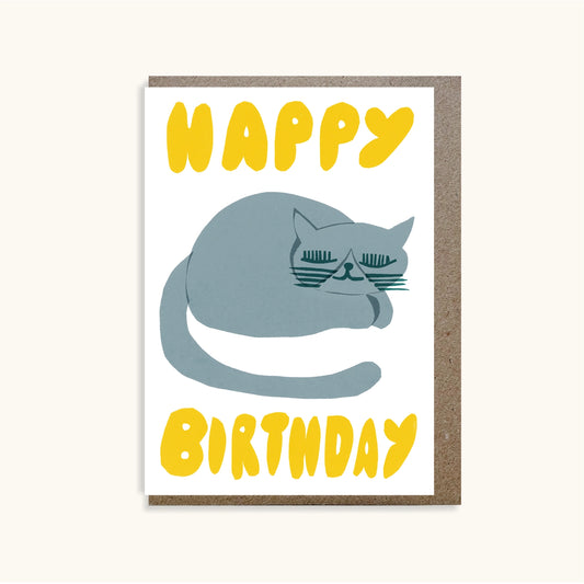 Snoozing Cat Happy Birthday Card
