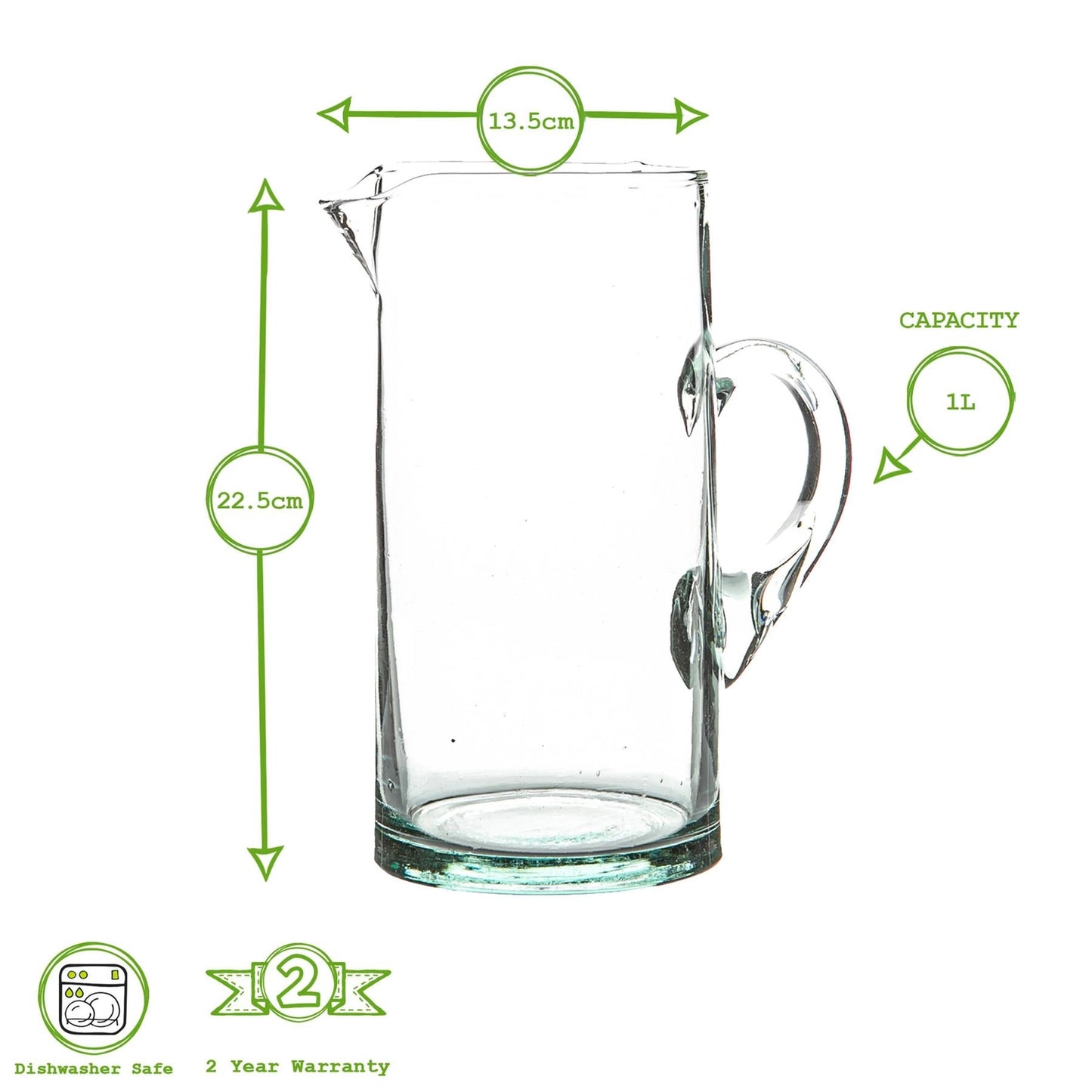 Nicola Spring Jebel Recycled Glass Jug 1L