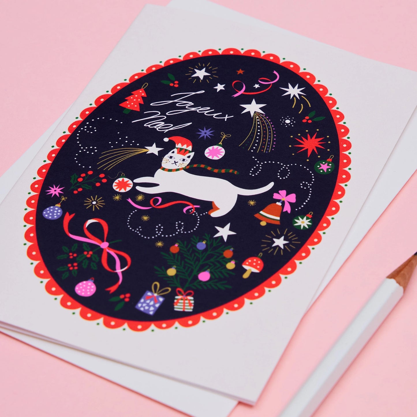 Cat Joyeux Noël 6 Illustrated Christmas Card