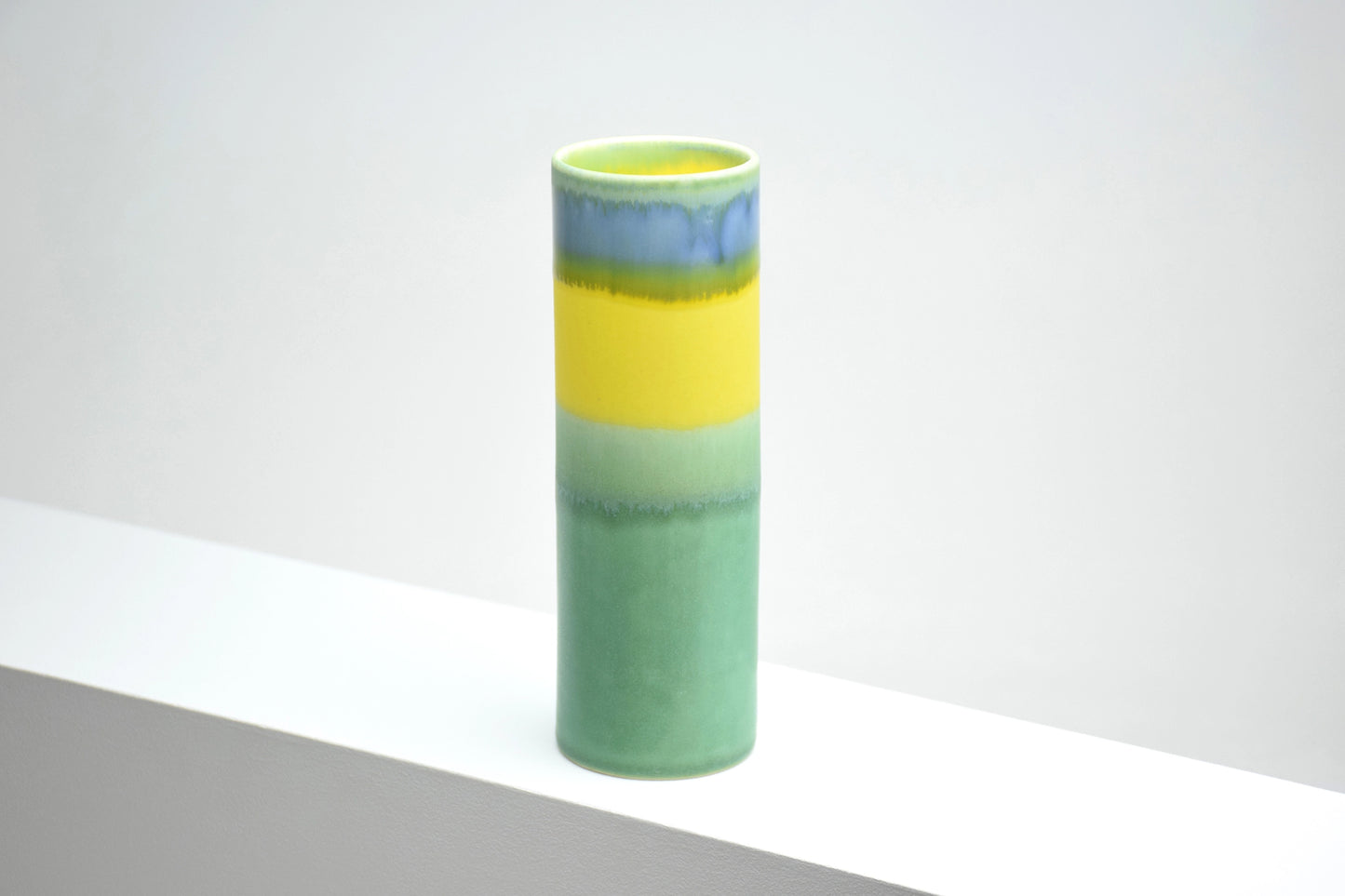 Cylinder Vase in Greens and Bright Yellow