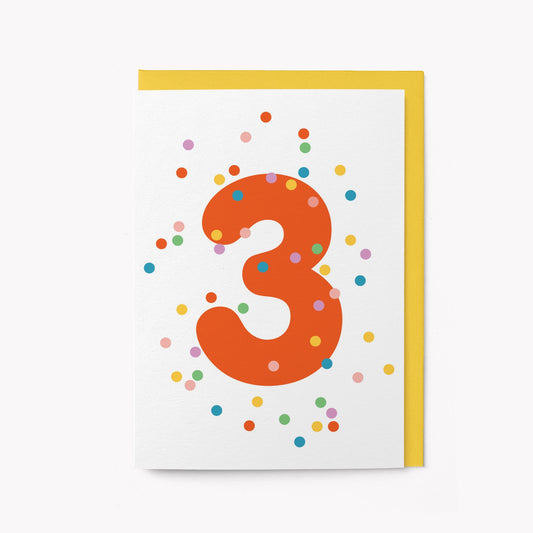 Confetti Numbers Greetings Card - No.3