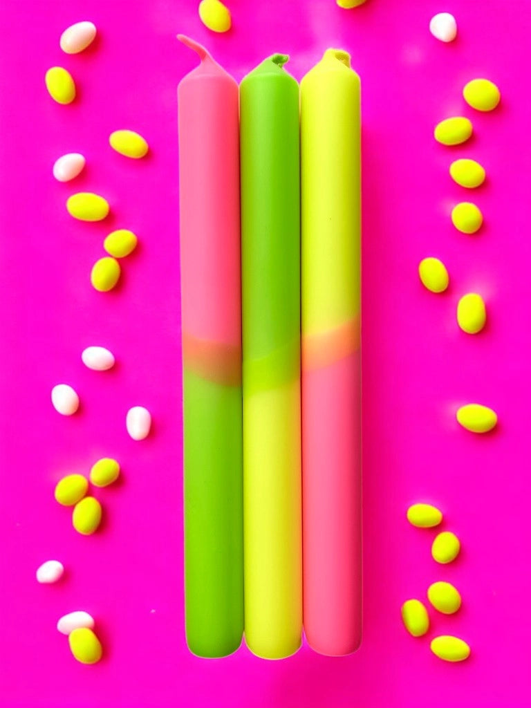 Neon Sugar Dip Dye Dinner Candles Trio