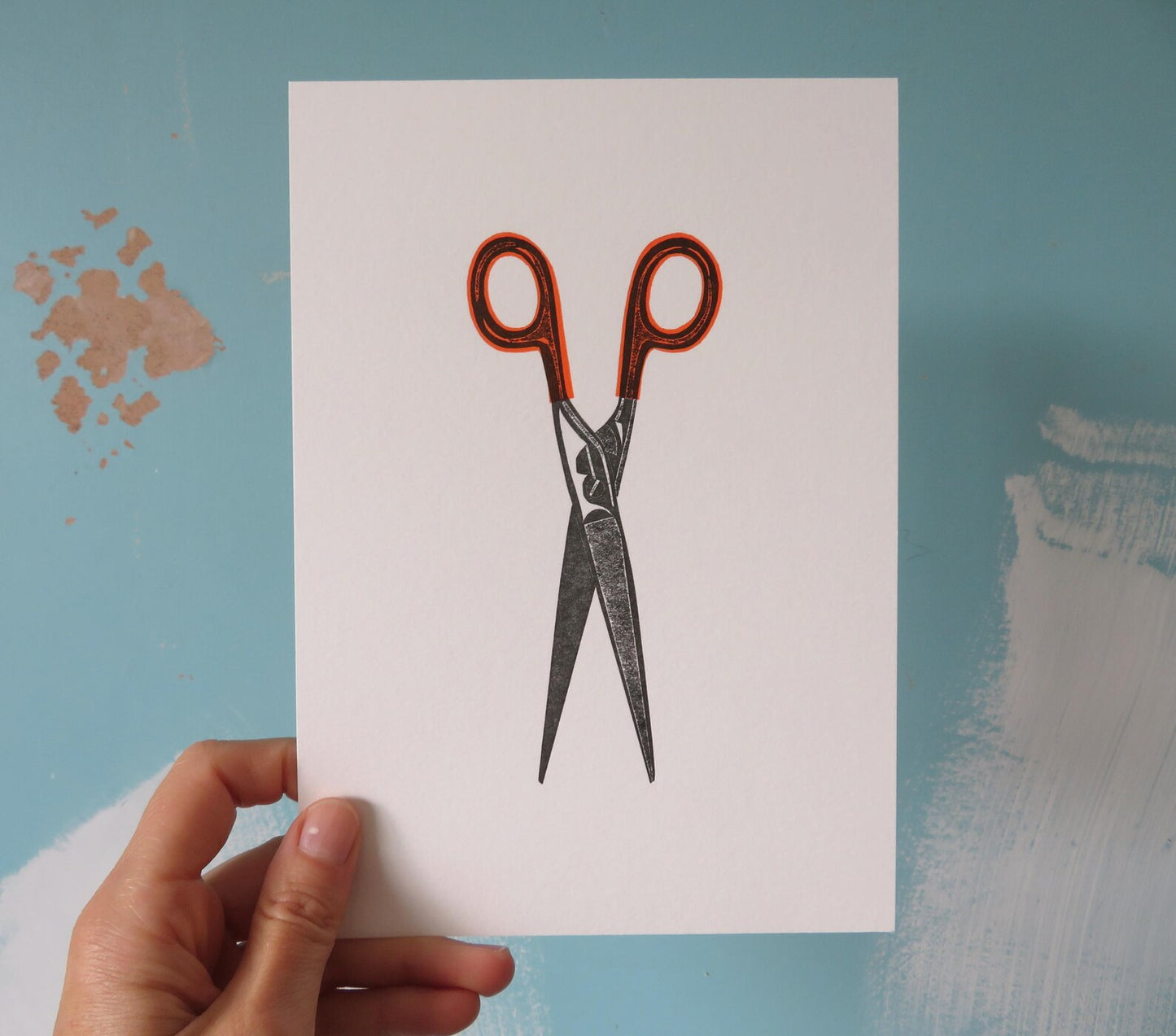 Orange Handled Scissors Collagraph Print