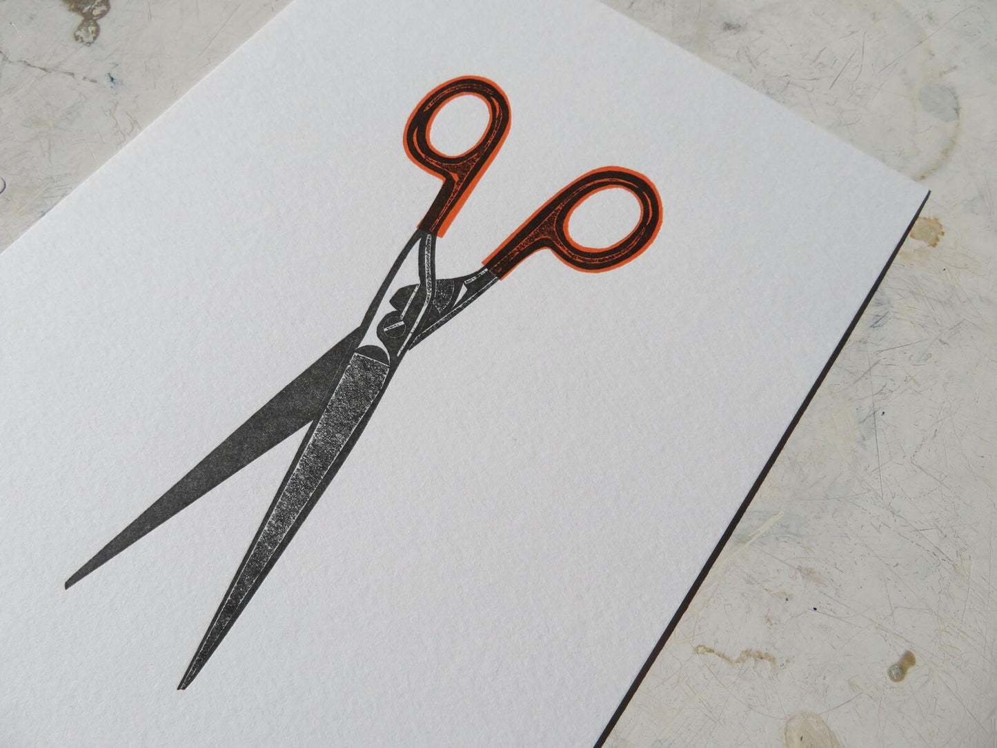 Orange Handled Scissors Collagraph Print