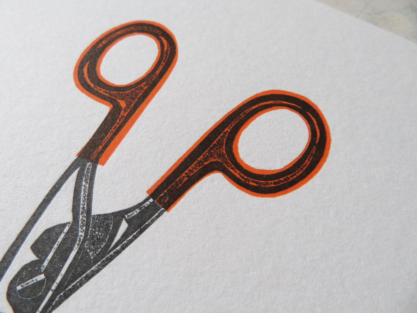 Orange Handled Scissors Collagraph Print