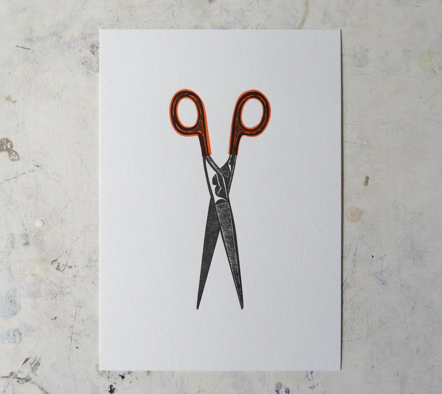 Orange Handled Scissors Collagraph Print