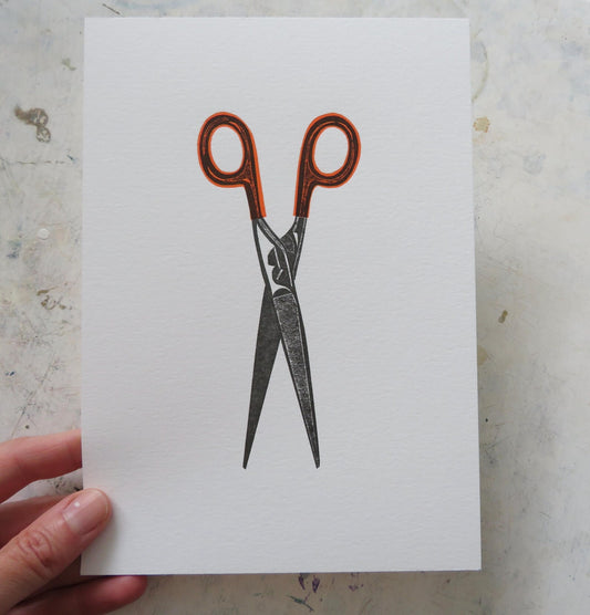 Orange Handled Scissors Collagraph Print