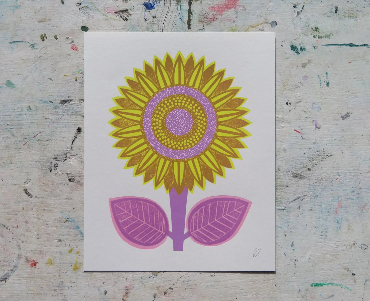 Sunflower Collagraph Print