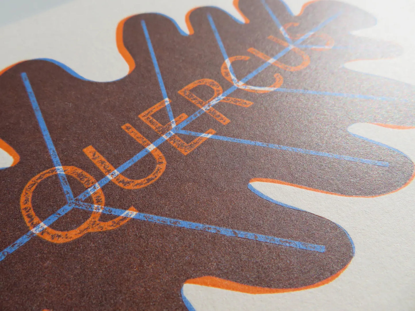 Quercus. Oak leaf handmade print, Orange and Blue