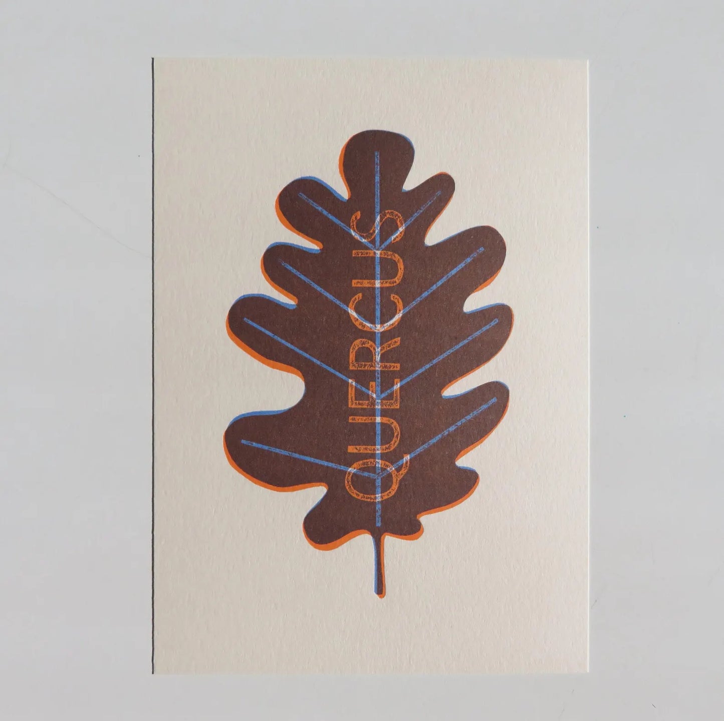 Quercus. Oak leaf handmade print, Orange and Blue
