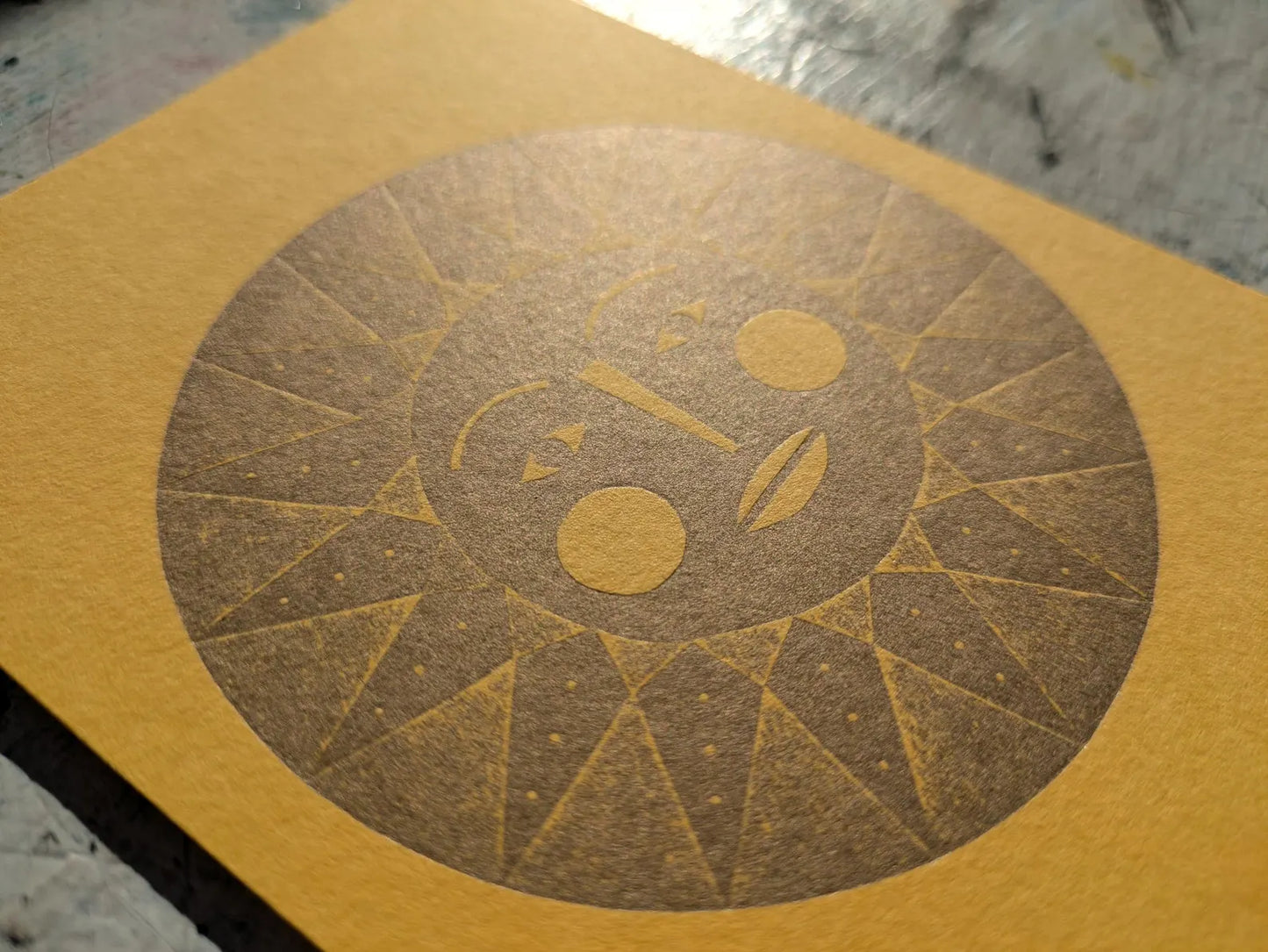 Golden Sun Collagraph Print