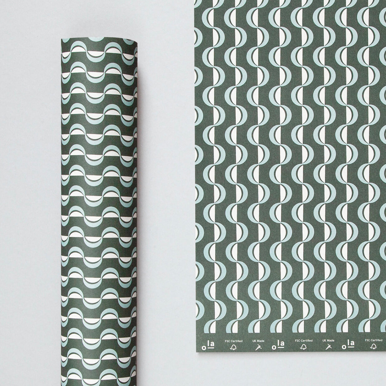 Patterned Gift Wrap - Wave print in Forest Green & Blue