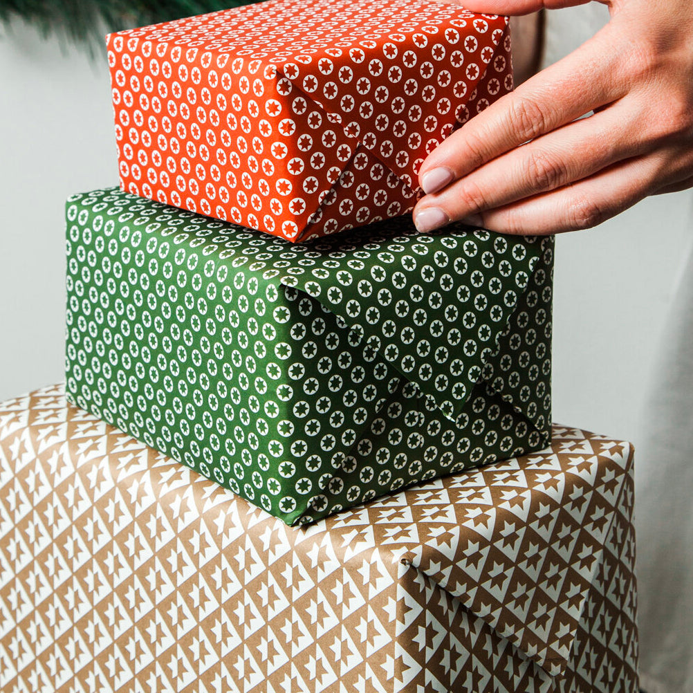 Patterned Gift Wrap - Tiny Stars in Olive Green