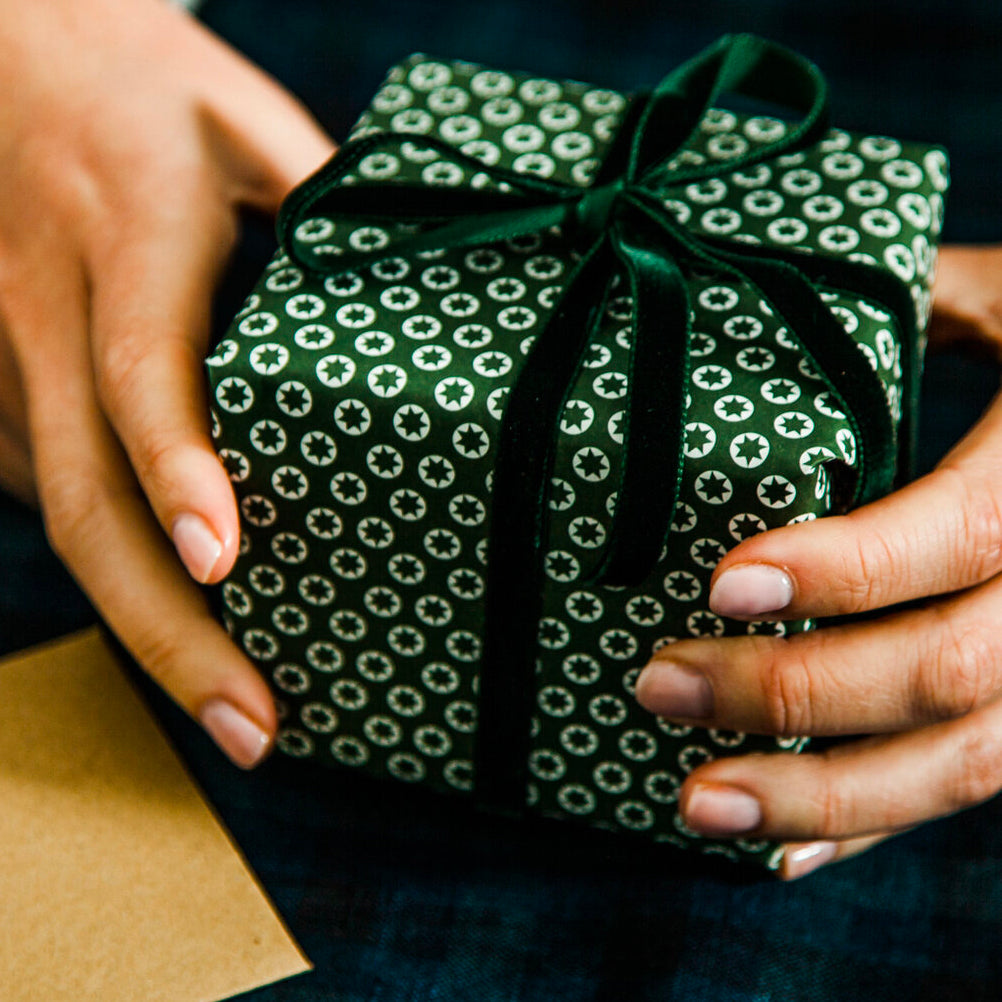 Patterned Gift Wrap - Tiny Stars in Olive Green