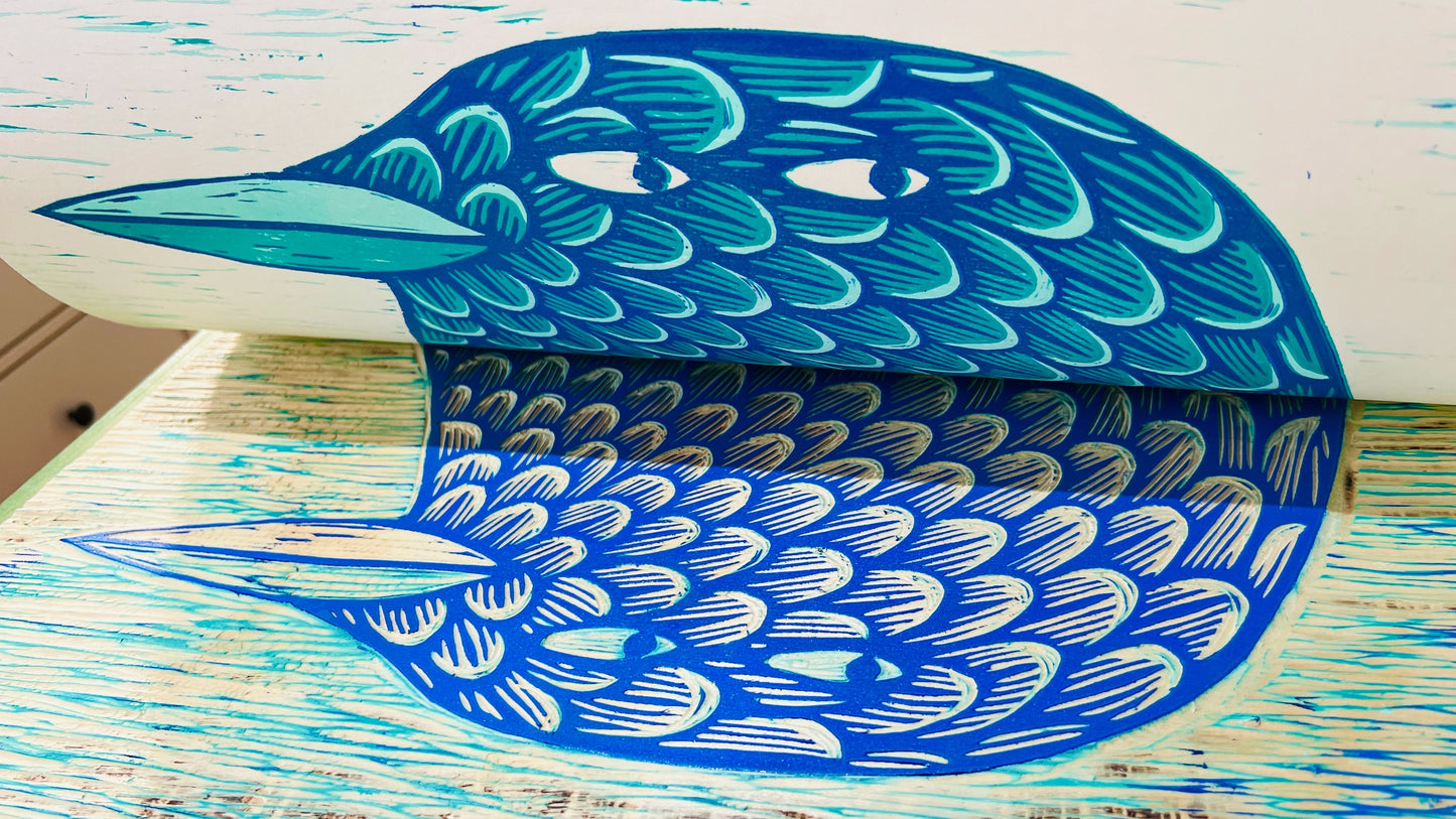 Waddle I Do Woodcut Print