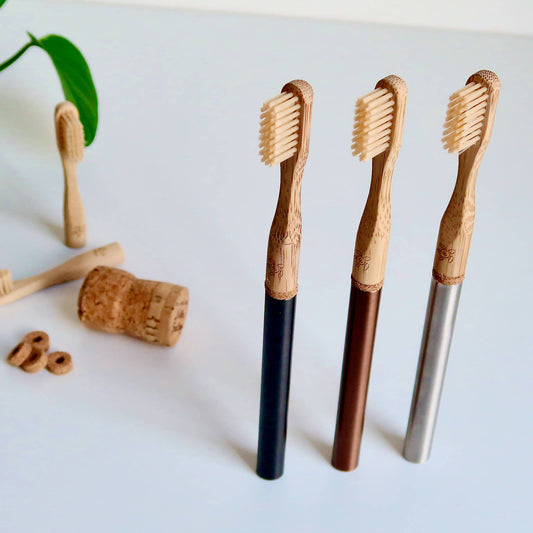 Stainless Steel Handle Toothbrush with Replaceable Bamboo Head