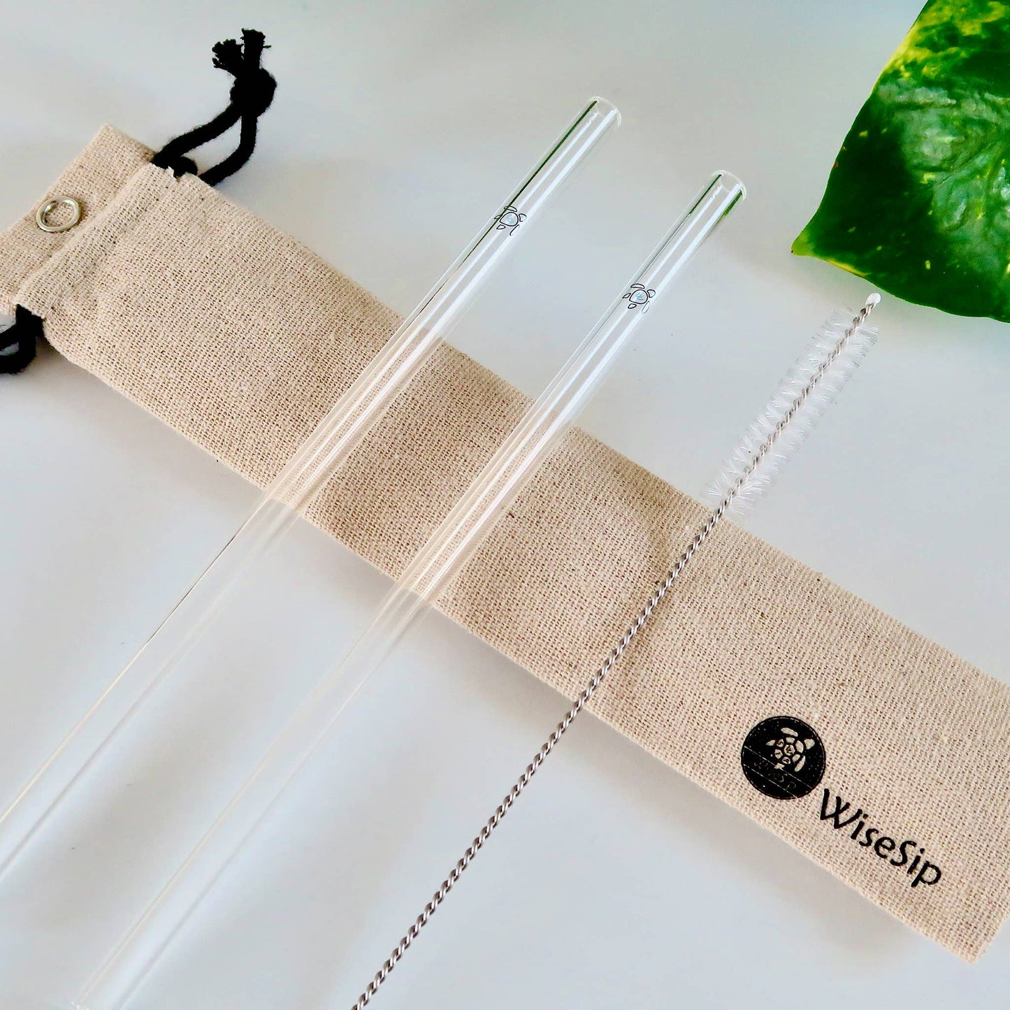 Regular Glass Straw Set with Organic Jute Travel Pouch
