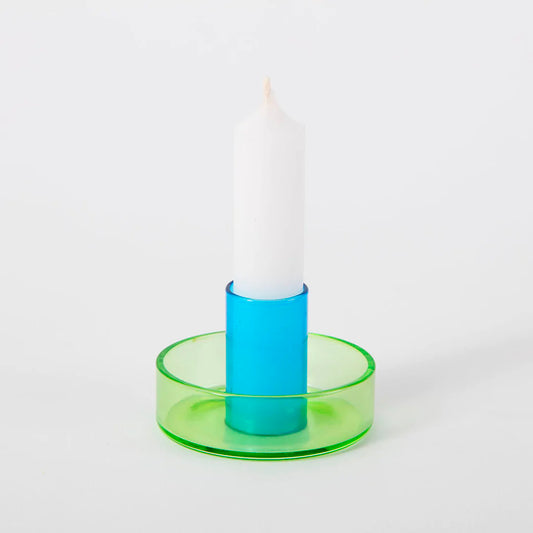 Duo Tone Glass Candle Holder - Green & Blue