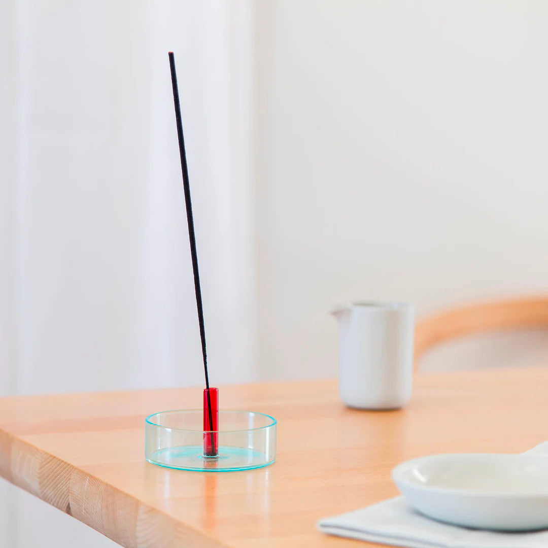 Duo Tone Glass Incense Holder - Red & Blue