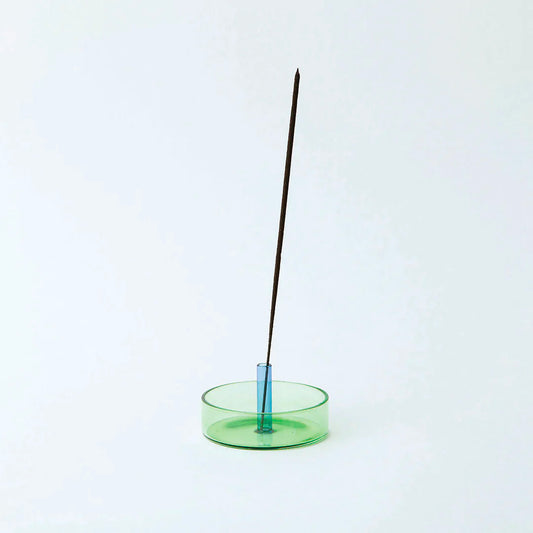 Duo Tone Glass Incense Holder - Green & Blue