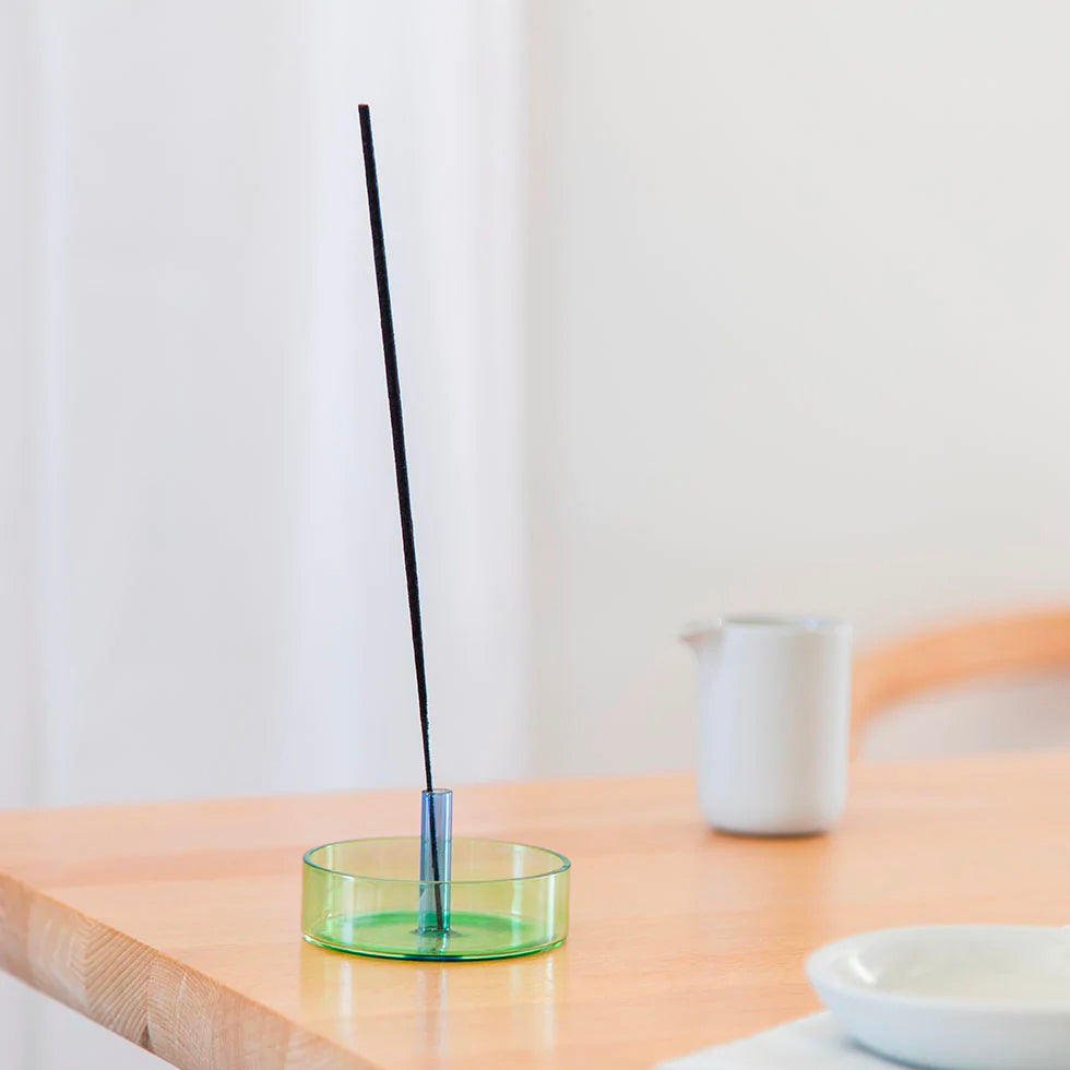 Duo Tone Glass Incense Holder - Green & Blue