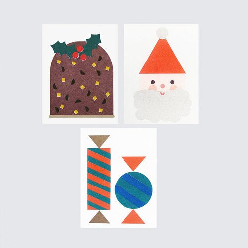 Mini Christmas Card Set - Santa, Christmas Pudding, Bon Bons