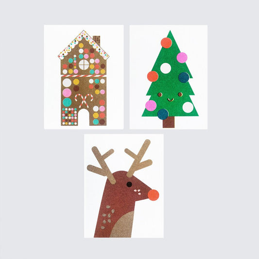 Mini Christmas Card Set - Rudolph, Christmas Tree, Gingerbread House