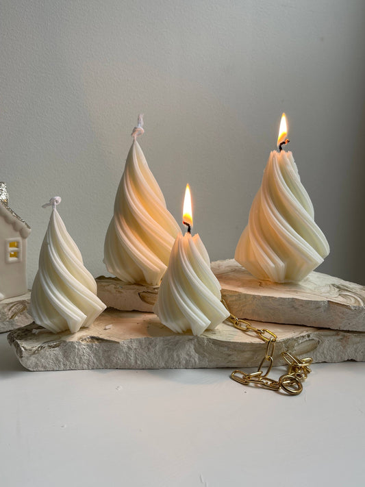 Medium Irregular Christmas Tree Candle in White