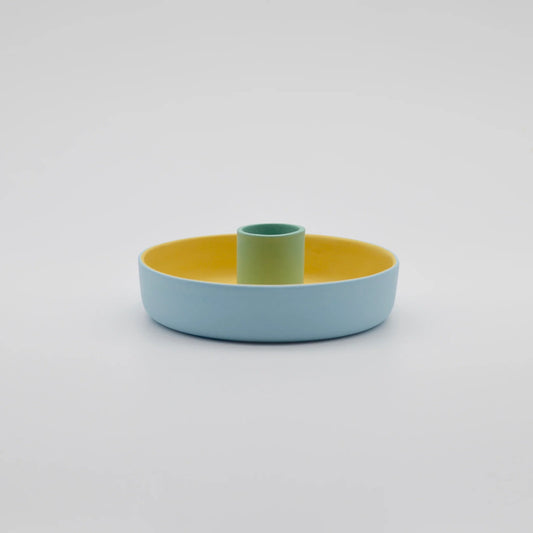Candle Holder in Blue/Yellow/Green