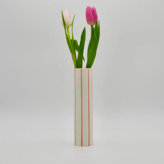 Striped Stem Vase with Pink Stripes