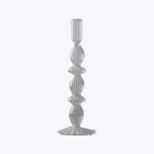 Lace Taper Glass Candlestick Holder in Clear