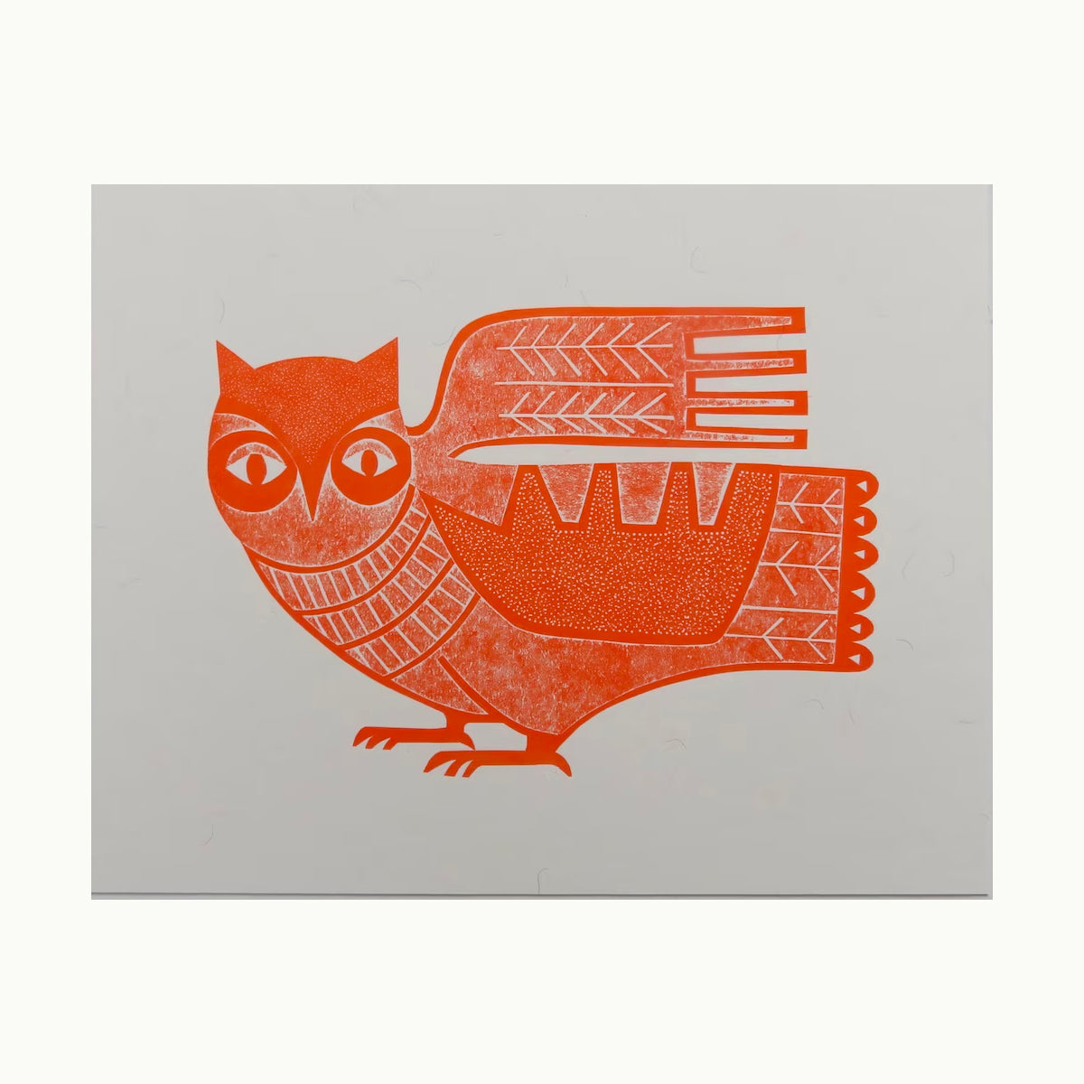 Owl Collagraph Print in Red