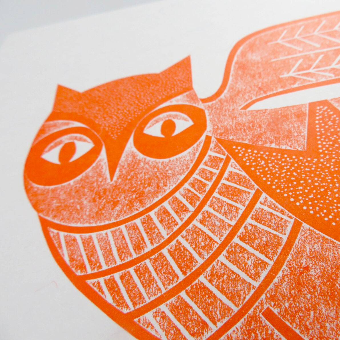 Owl Collagraph Print in Red