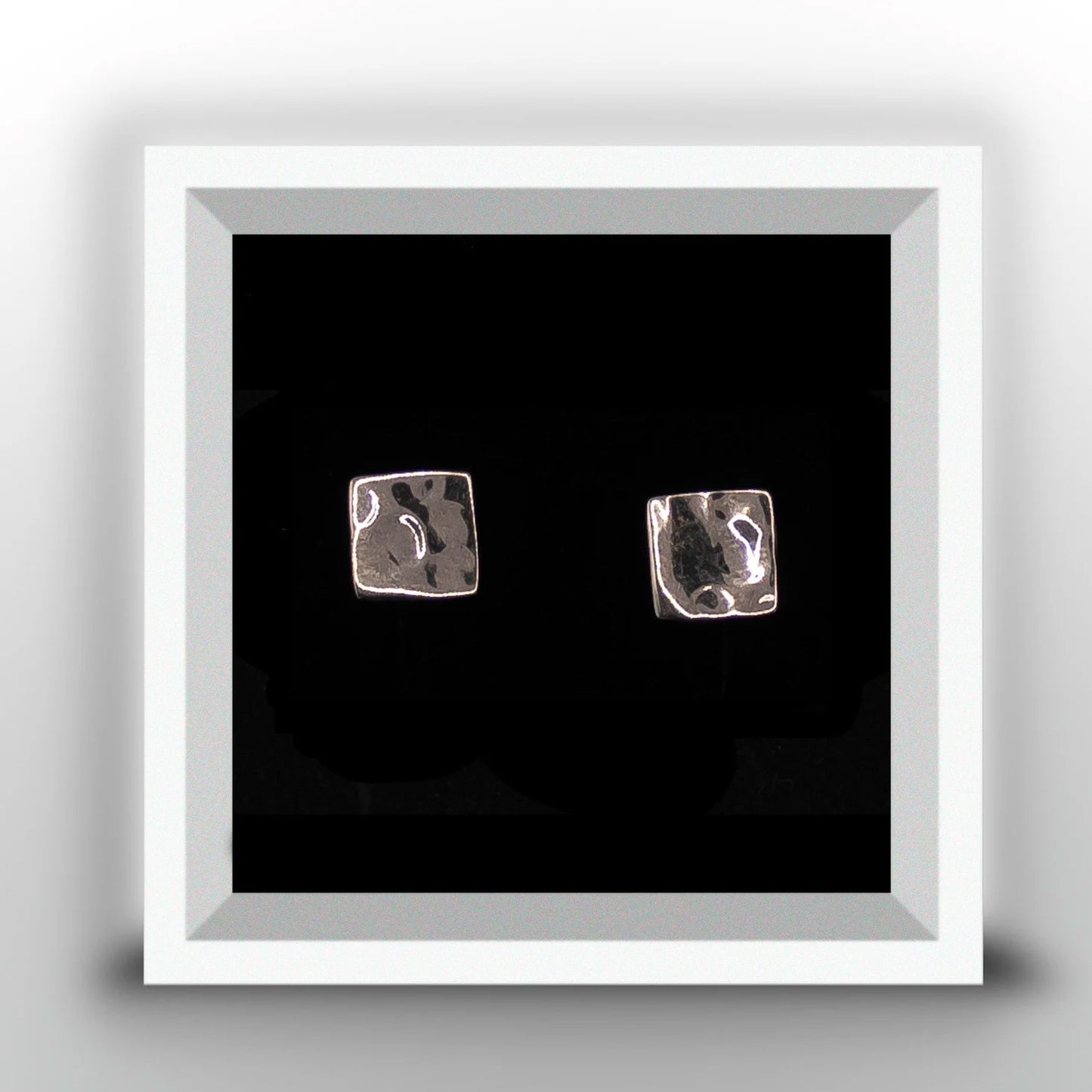 Square Stud Earrings with Hammered Finish