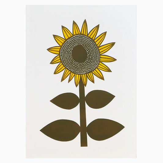 Retro Sunflower Linocut Print