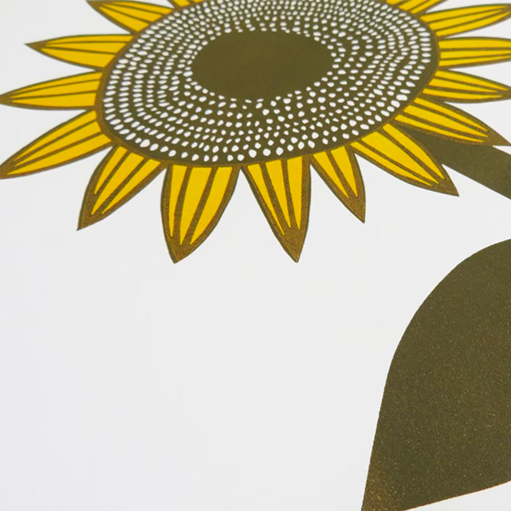 Retro Sunflower Linocut Print
