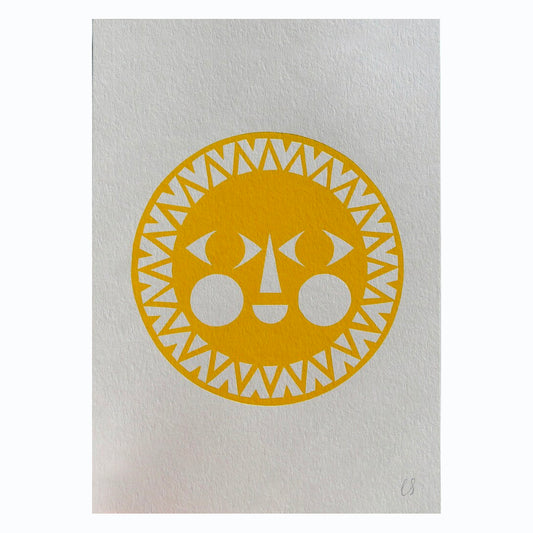 Yellow Sun Linocut Print